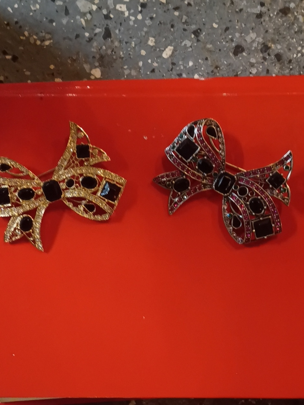 Gold and Black Bow Brooch - Elegant Crystal Accent